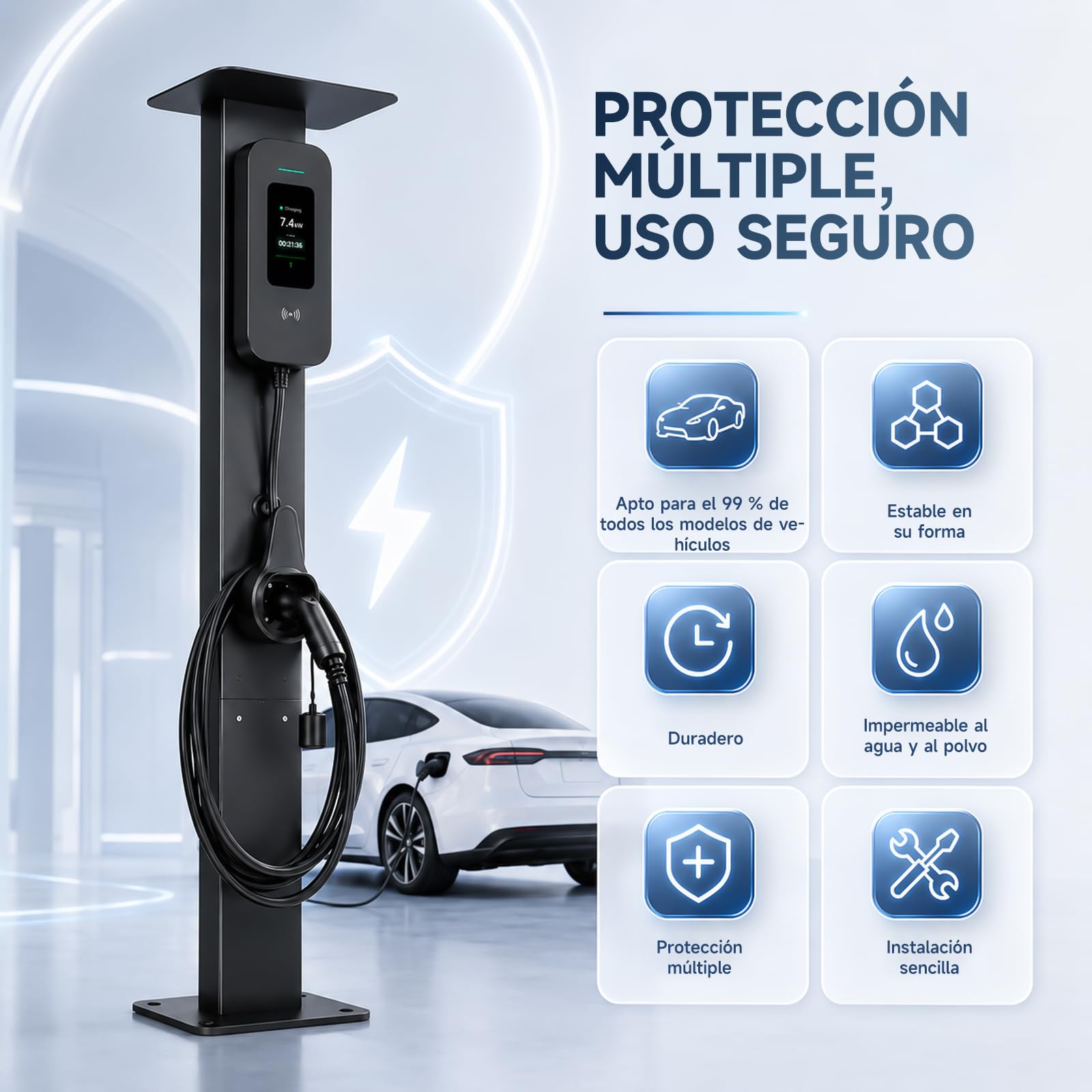 Soporte de pared con soporte para cables, resistente a la intemperie, soporte universal de pared para estaciones de carga de coches eléctricos
