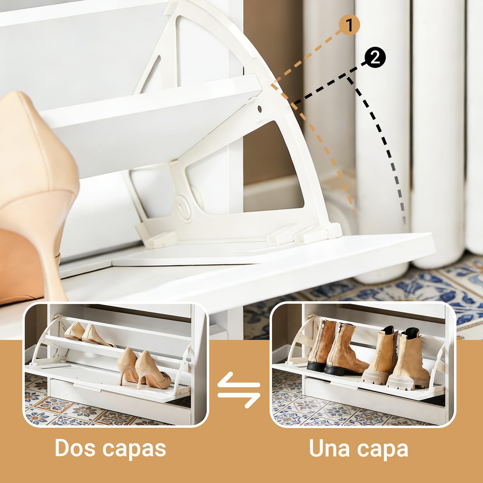 SoBuy Zapatero Estrecho Mueble Zapatero Entrada Recibidor - Ahorra Espacio con 2 Solapas Abatibles y Estantes Ajustables - Ideal para Pasillo o Apartamento - Blanco 60x25x80 cm FSR137-W