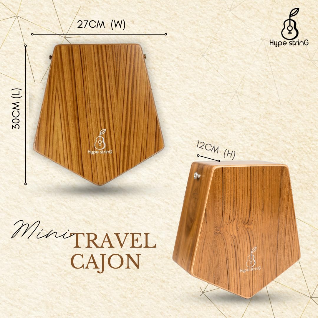 Hype String Mini Travel (Double-Sided) Cajon || Made of Solid Teak Wood With Cover Bag and Strap - Image 6 thumbnail