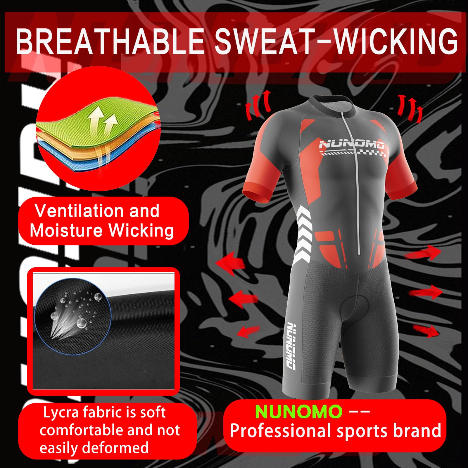 Męski kombinezon triathlonowy z krótkim rękawem, MTB Body Trisuit Cycling Skinsuit with Gel Pad do pływania/biegania/jazdy na rowerze, z żelową wyściółką, szybkoschnący, oddychający