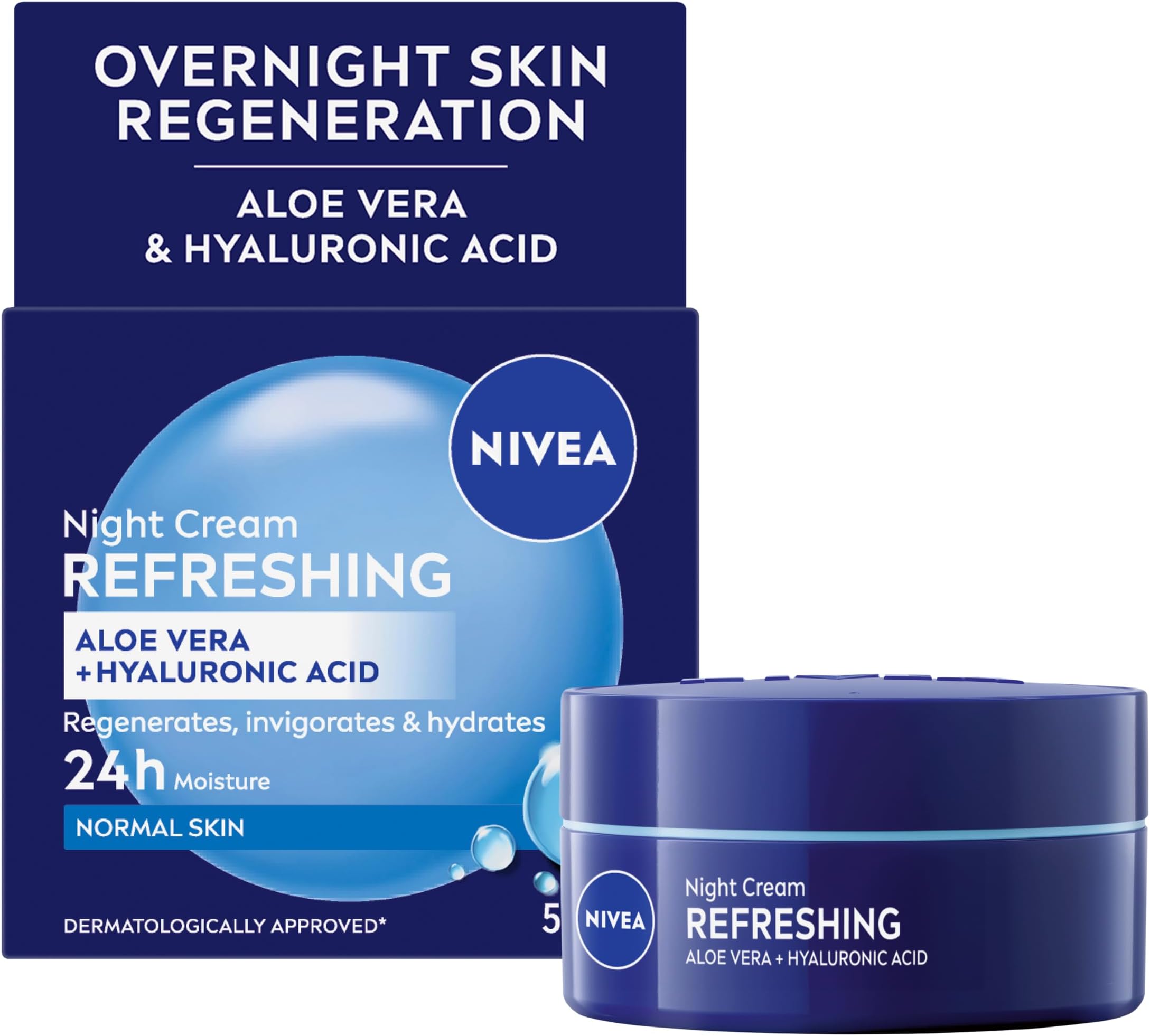 NIVEA Refreshing Night Face Cream (50ml), 24 Hour Face Moisturiser for Normal Skin, Night Cream with Aloe Vera and Hyaluronic Acid for Overnight Regeneration