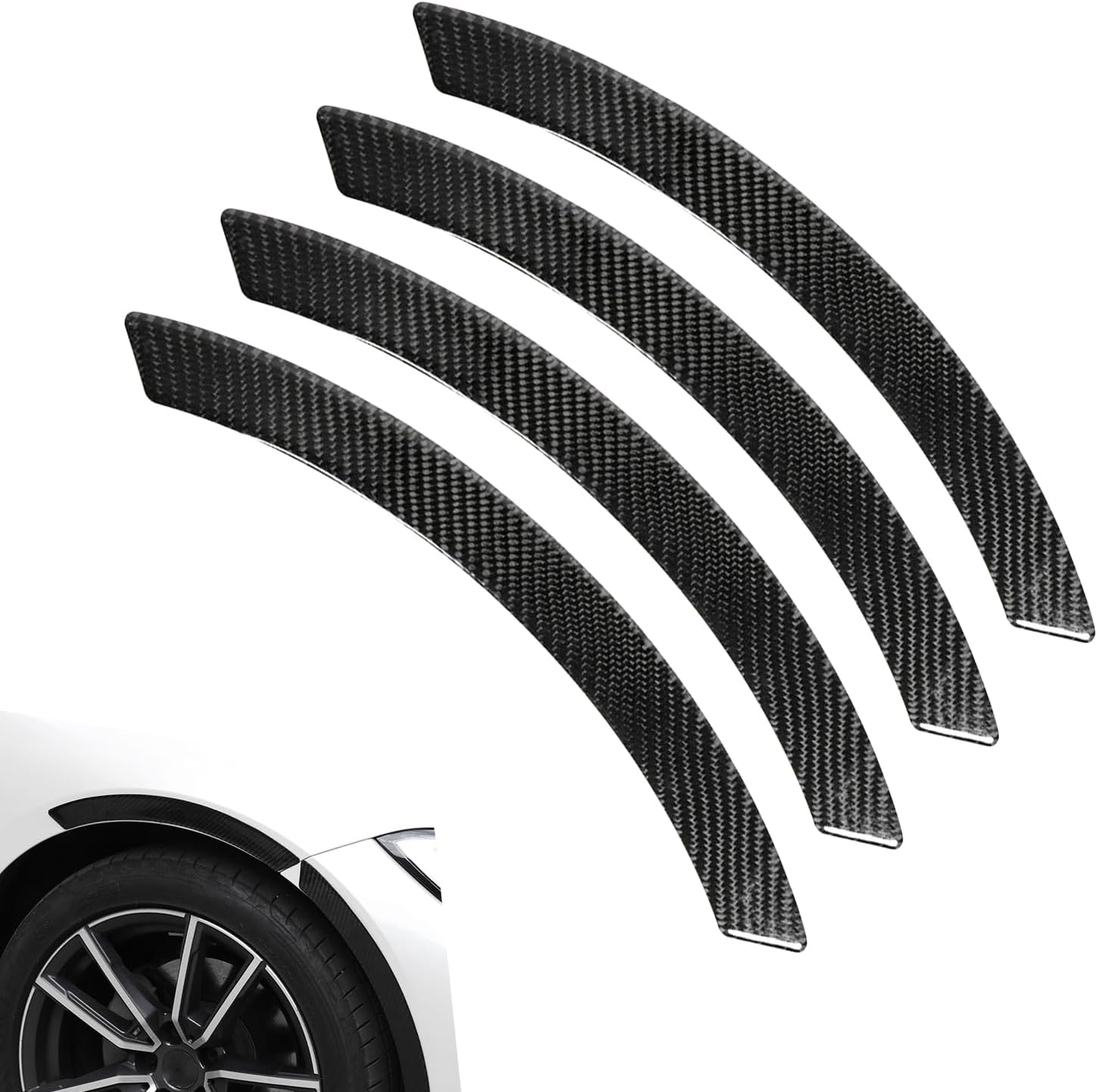 4 PCS Car Wheel Tire Eyebrow Strips, Self-Adhesive Wheel Arch Protective Stickers, Carbon Fiber Look Fender Flare Lip Trim, Universal for Most Cars, Trucks, SUVs (Black #Sport)