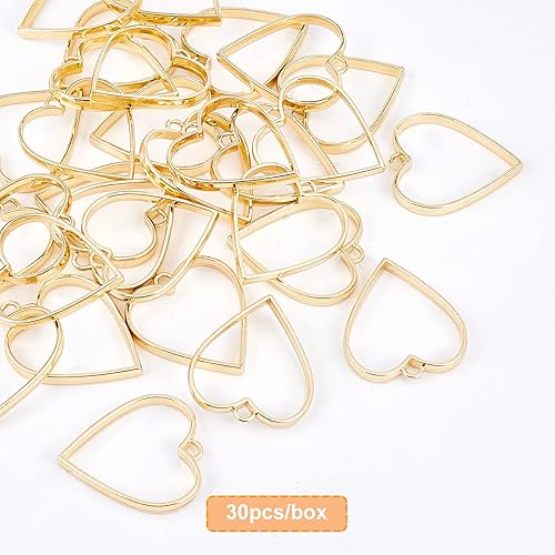 Miniatura 4 de OLYCRAFT 30 colgantes de bisel con espalda abierta, colgantes de bisel en forma de corazón, dijes de bisel abierto, colgantes de marco de aleación