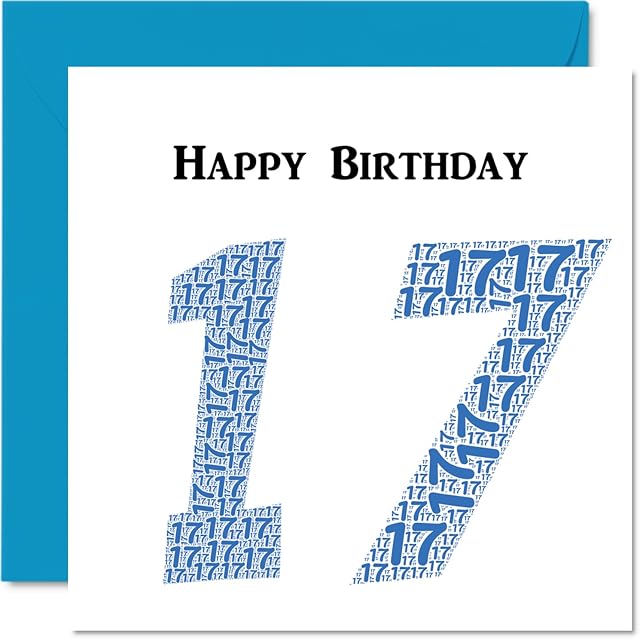 Fun 17th Birthday Cards for Boys - Shapecloud - Happy Birthday Card for Son Daughter Brother Sister Grandson Granddaughter Niece Nephew Cousin, 145mm x 145mm Greeting Cards, Fun Birthday Card