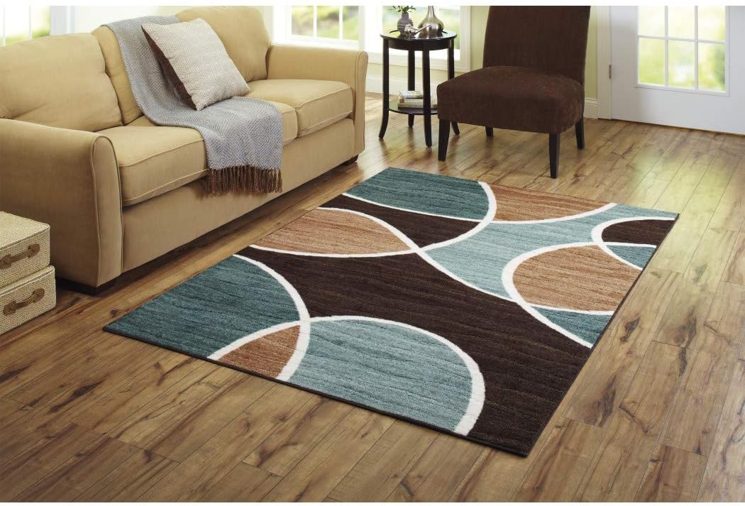 Stylish Texture Geo Wave Textured Print Nylon Area Rug (5'x7', Blue)
