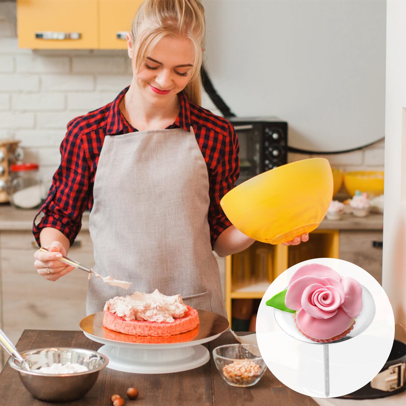 Ciieeo Stainless Steel Cake Heating Core Nails 4Pcs Flower Nail Cake Baking Decorating Tools for DIY Icing Roses Carnations Cupcake Decor 2.8 Inch - Image 3