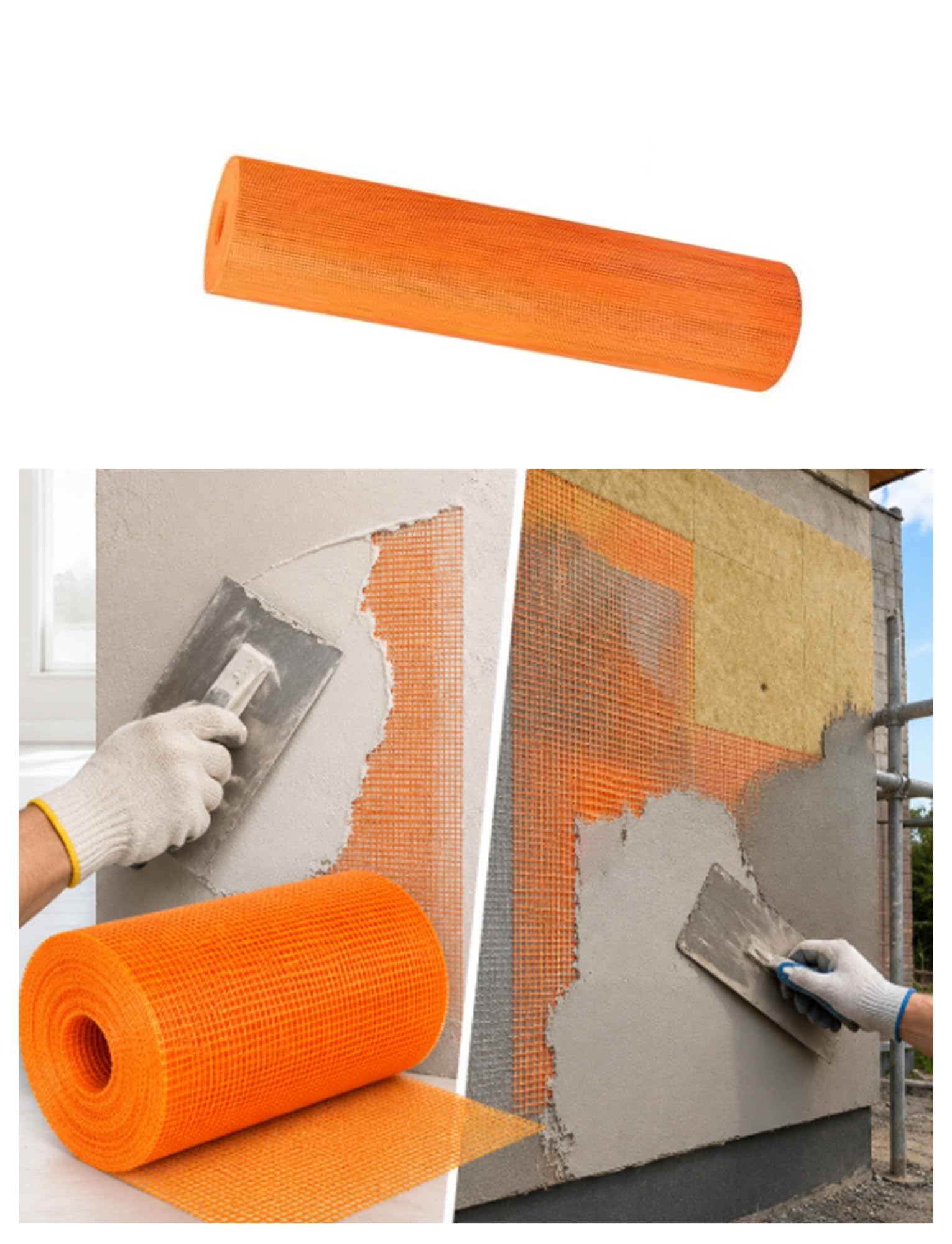 Malla naranja de fibra de vidrio para reformas duraderas y juntas de pared sin grietas
