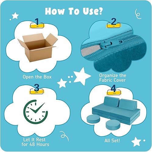 Miniatura 111 de MeMoreCool Sofá modular para niños de 1 a 3 años, 8 piezas de dinosaurio que brilla en la oscuridad, sofá de espuma para niños, juego convertible