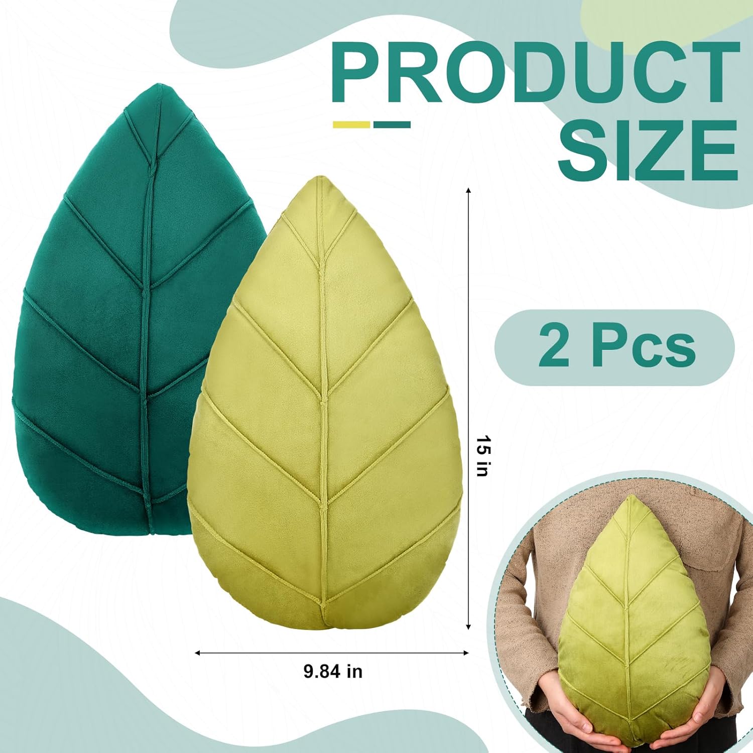Novabright リーフピロー 2個セット 3D リーフ型 スローピロー 15インチ 装飾植物クッション ソファ オフィス 寝室