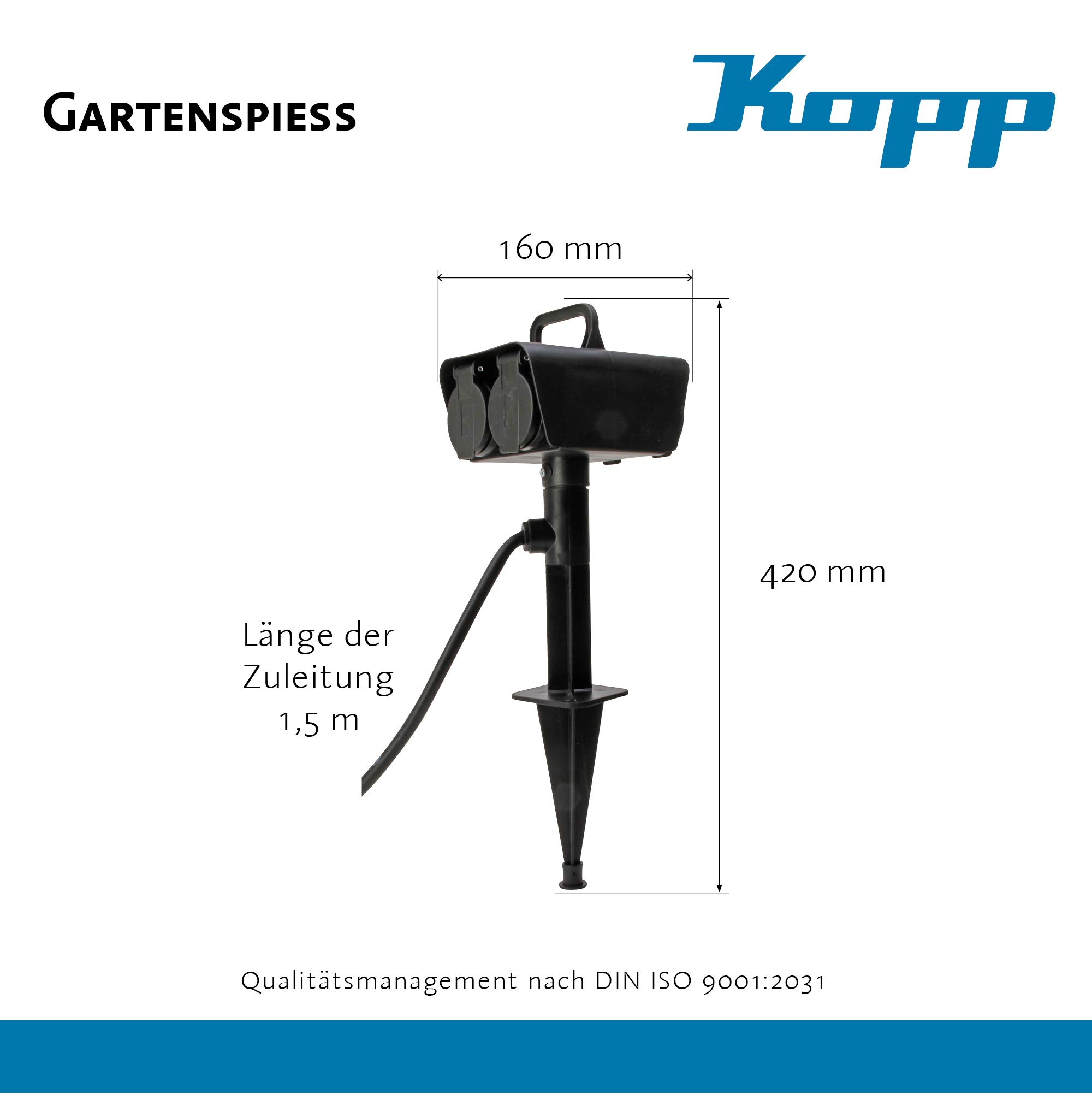 Kopp Enchufe exterior con 4 enchufes de protección de contacto 230 V, Jardín de exterior con cable de 1.5 m , Pincho de jardín enchufe exterior