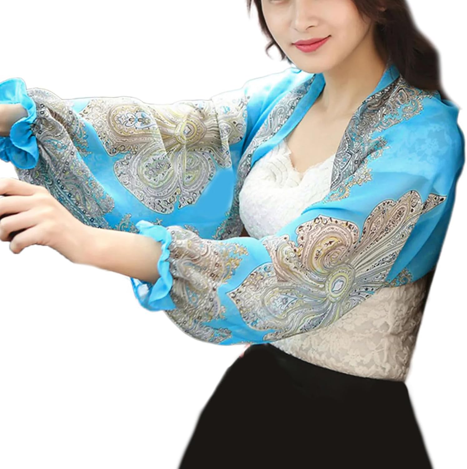 Fashionable Pattern Sun Protective Shawl Wrap Cooling Arm Sleeve Covers Up Shoulder Wrap for Beach Sport Drining Fishing Arm