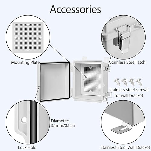Miniatura 4 de LeMotech Caja Eléctrica, IP67 Impermeable Caja de Conexiones con Tapa Articulada y Pestillo de Acero Inoxidable, Carcasa Eléctrica de Plástico ABS