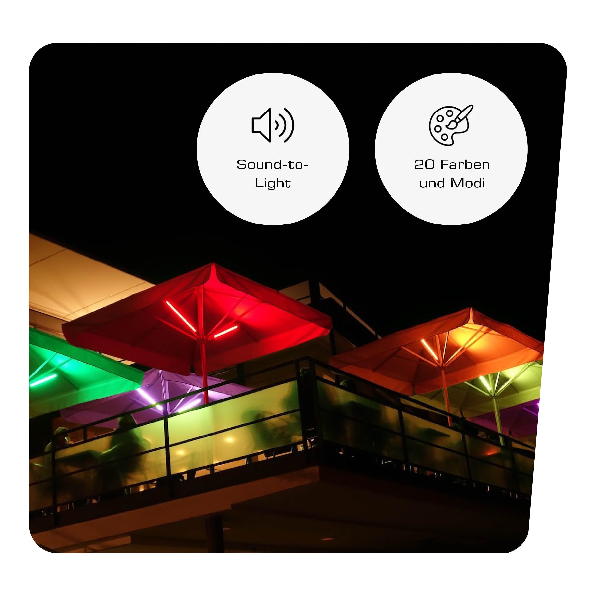 Lume1 Sonnenschirmbeleuchtung mit Fernbedienung, LED Leisten, warmweiß 1000 Lumen, 2700 Kelvin, Akku enthalten Smart Modell 2026 (Smart 2er Set)
