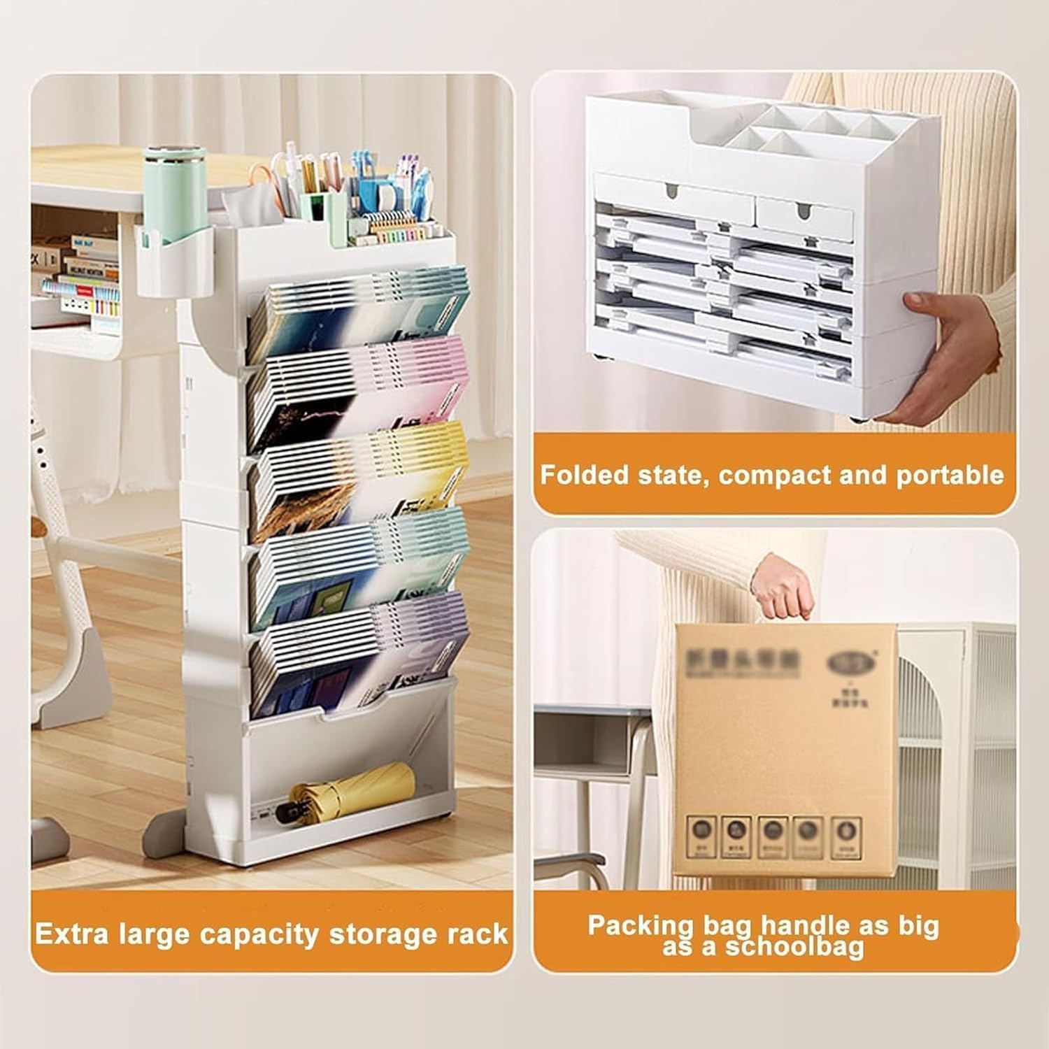 Book cartRolling File cart 6 Tier, 3.93INCH Rolling Book cart with Slanted Shelves Utility Storage cart Foldable Bookcase Perfect Display for Office, Home, School