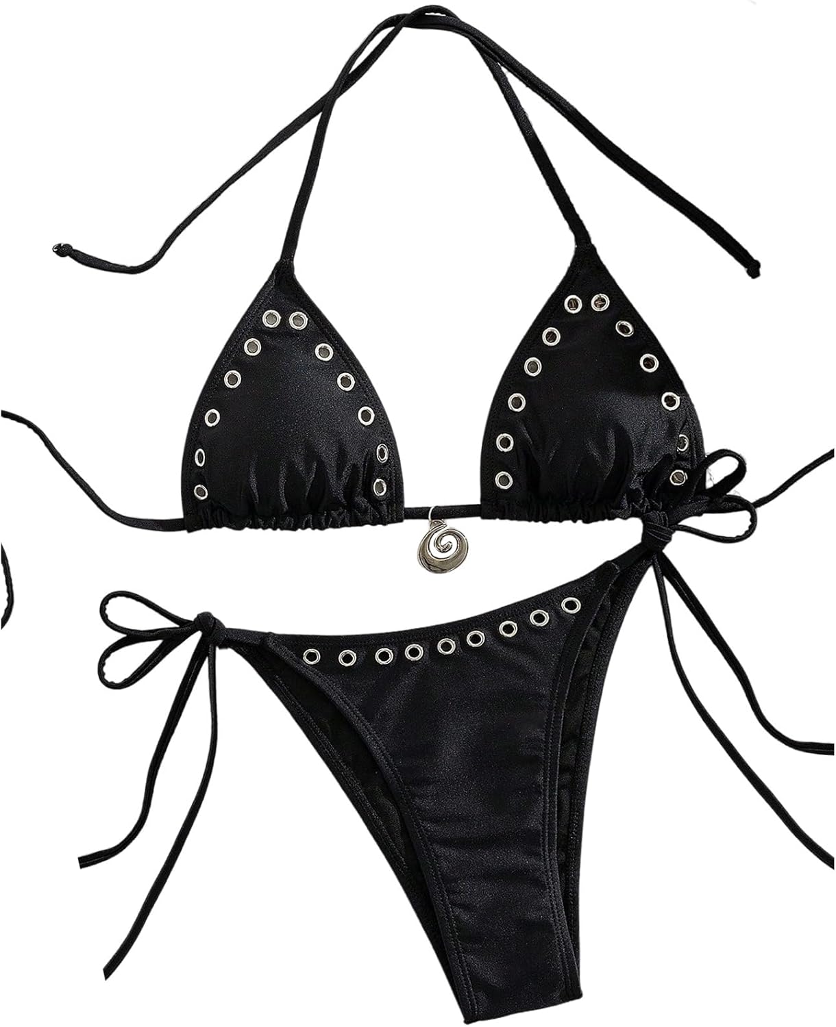 SOLY HUX Women's Two Piece Swimsuit Halter Triangle Tie Side String Bikini Set Grommet Eyelet Bathing Suit - Image 3