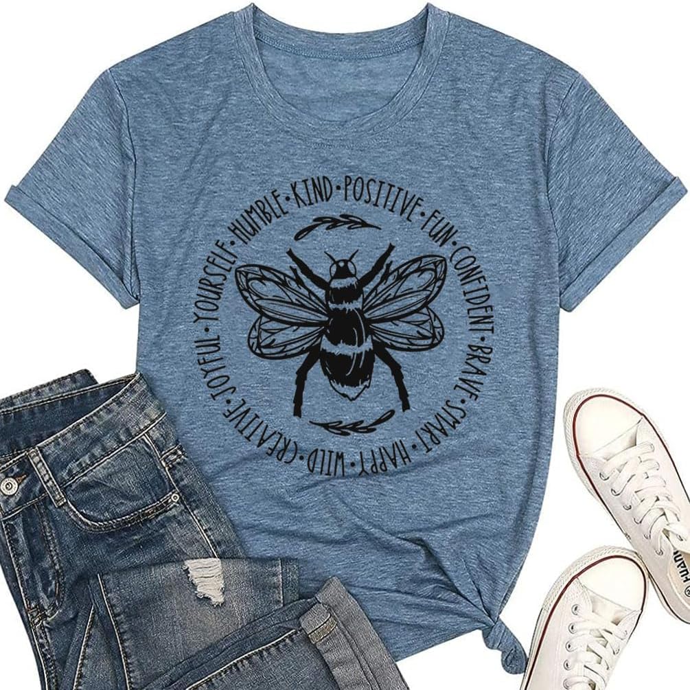 Bee Kind Shirt Womens Graphic Tshirts Funny Inspirational Teacher Shirt Novelty Casual Short Sleeve Tee Top