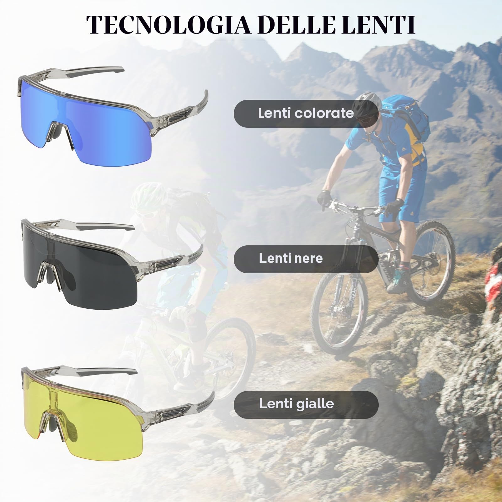 Occhiali da Ciclismo Polarizzati, Occhiali da Sole Sportivi UV400 con 3 Lenti per Uomini Donne Baseball Golf TR90