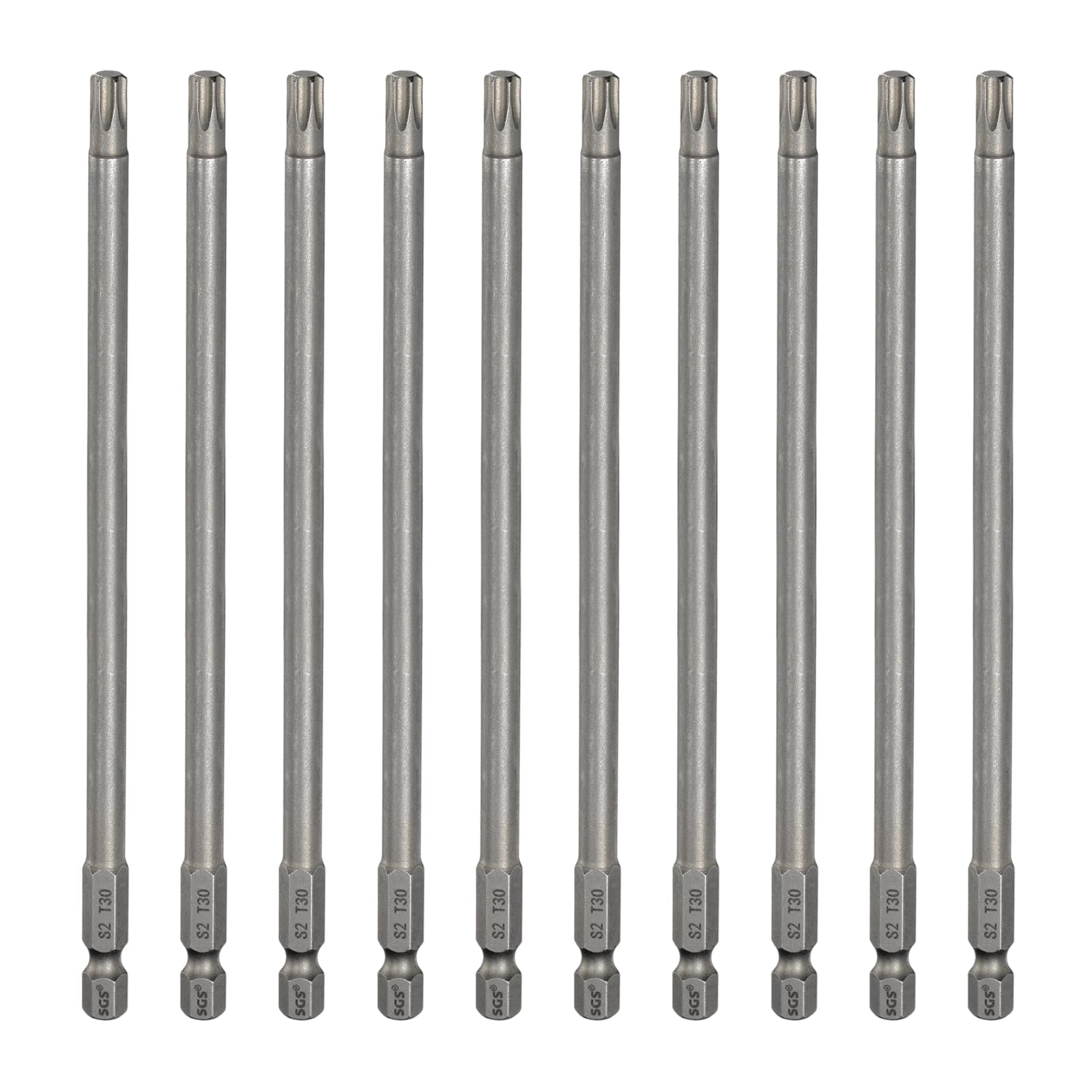 sourcing map 10pcs T30 Torx Head Screwdriver Bit 1/4" Hex Shank 6" (150mm) Long Magnetic No Hole Tip Tamper Proof 6 Point Star Screw Driver Drill Bits S2 Steel Industrial Power Screwdrivers