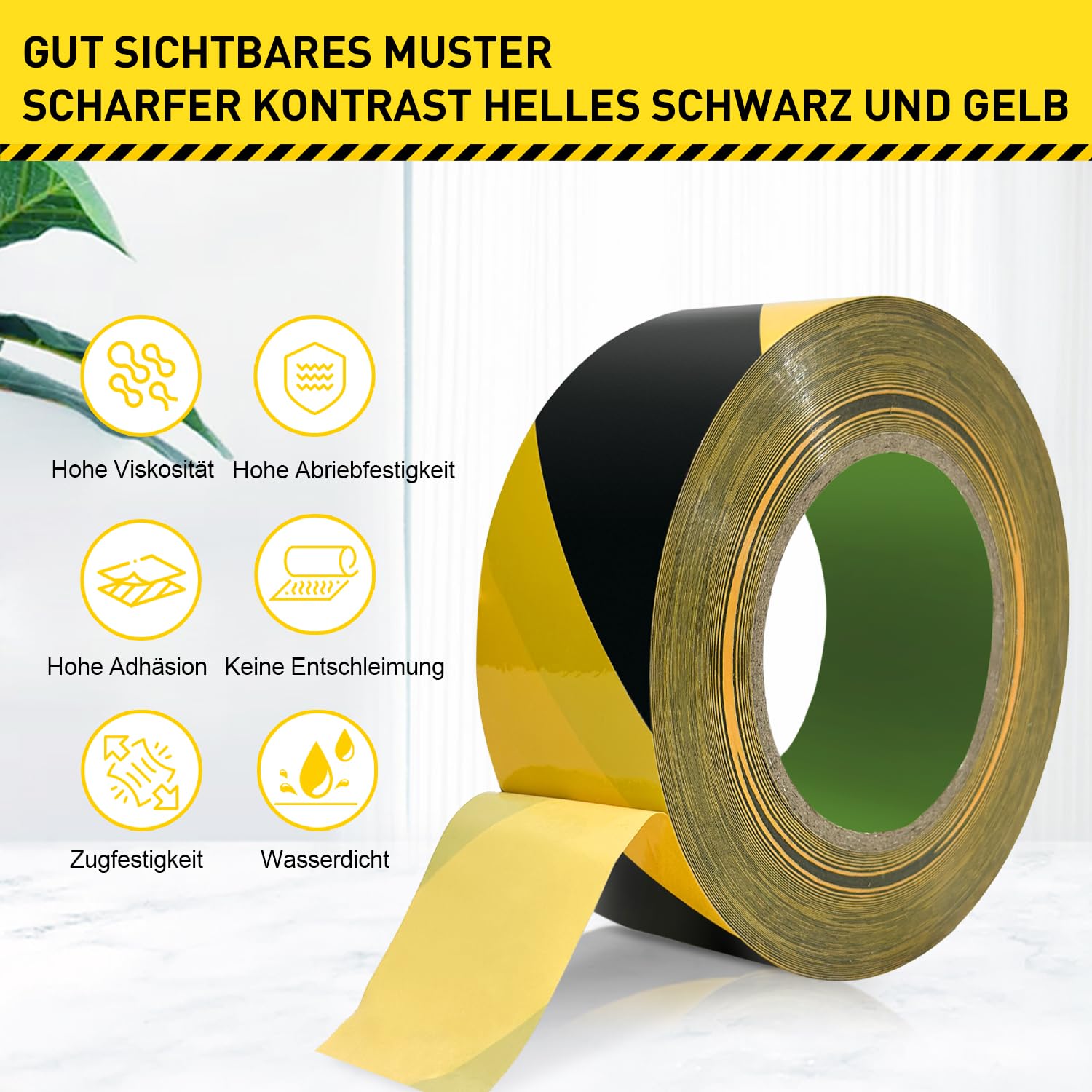 Absperrband Gelb Schwarz 100M 3 Stück,Warnband zur Boden- und Sicherheitsmarkierung 4.8cm x 100m x 3,Signal Markierungsklebeband selbstklebendes Warnband zur Permanenten Markierung von Gefahrenzonen