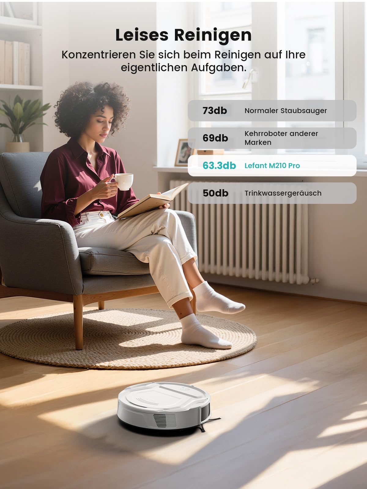LEFANT M210P Staubsaugerroboter, 2200 Pa, leistungsstark und leise, ultradünn 7,8 cm, WiFi/App/Alexa, Autonomie 120 Min, Teppichverstärkung, ideal für Tierhaare, Teppiche und Harte Böden