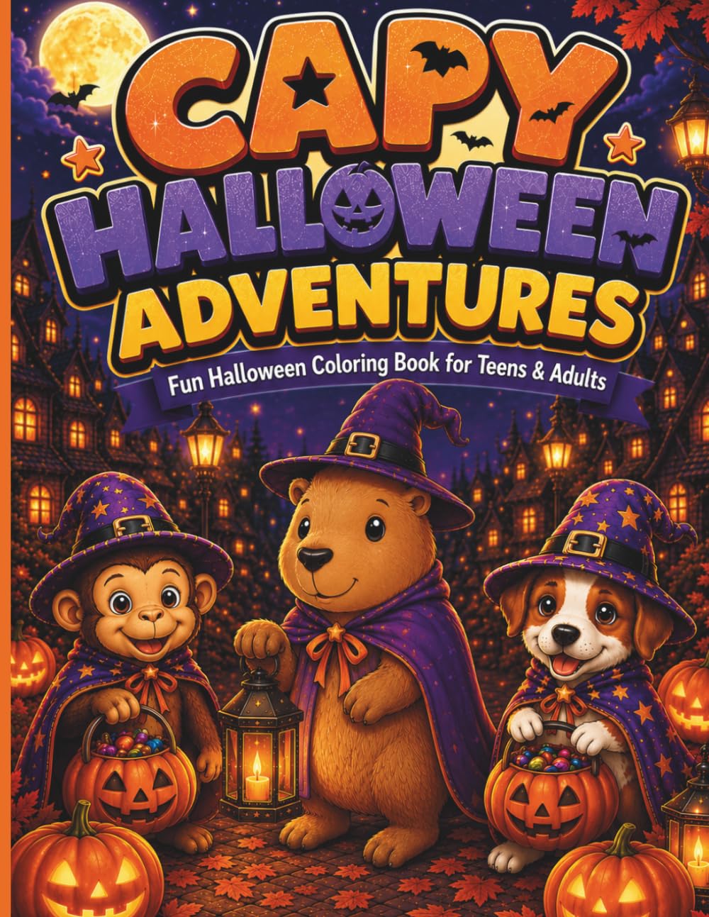 Capy Halloween Adventures: Cute Capybara Halloween Coloring Book with Cozy Fall Scenes, Pumpkins, Costumes, and Spooky Fun for Teens & Adults