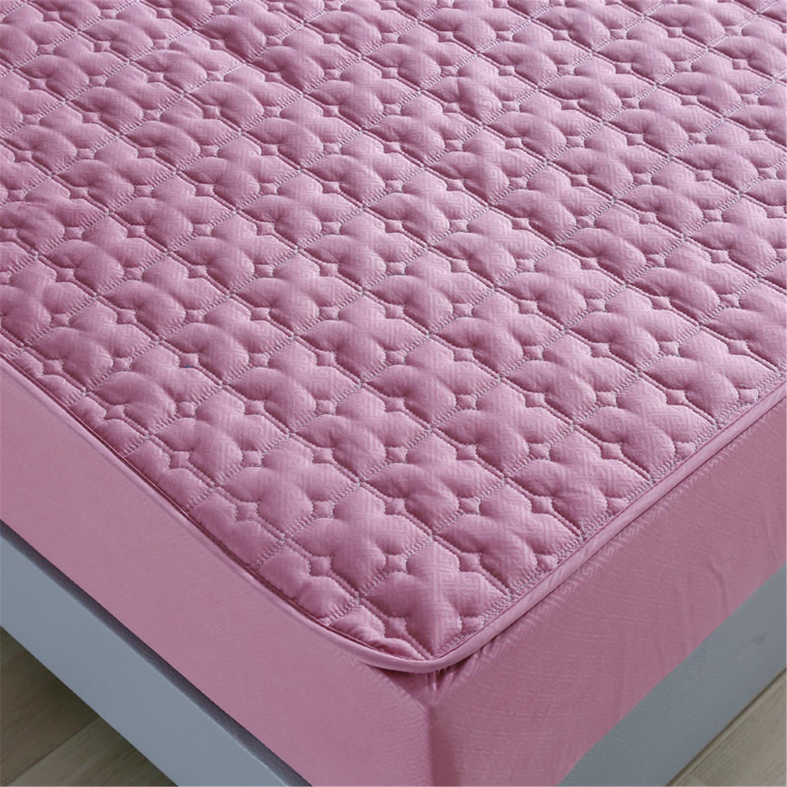 Protector Colchón, Protector de colchón Acolchado con Triple Relleno, Funda Colchon de Rizo Transpirable y Hipoalergénico, Antiácaros (Rosa Roja,Grueso 200x220cm)