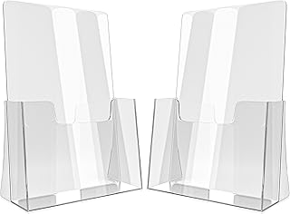 Clear Acrylic Brochure Holders Pack of 2 (6" x 9", 3mm) - Literature Brochure Display Stand Tabletop Brochure Holder 6 inches wide - Clear Pamphlet Holder for Table, (Holds Bi- Fold Brochures, i.e. 8.5" x 5.5")