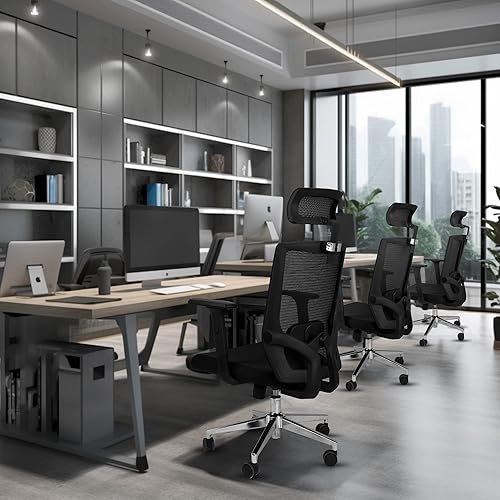 Miniatura 2 de Silla de oficina con respaldo alto, reposacabezas ajustable, ergonómica, de malla, para videojuegos, oficina, con altura y soporte ajustable, silla