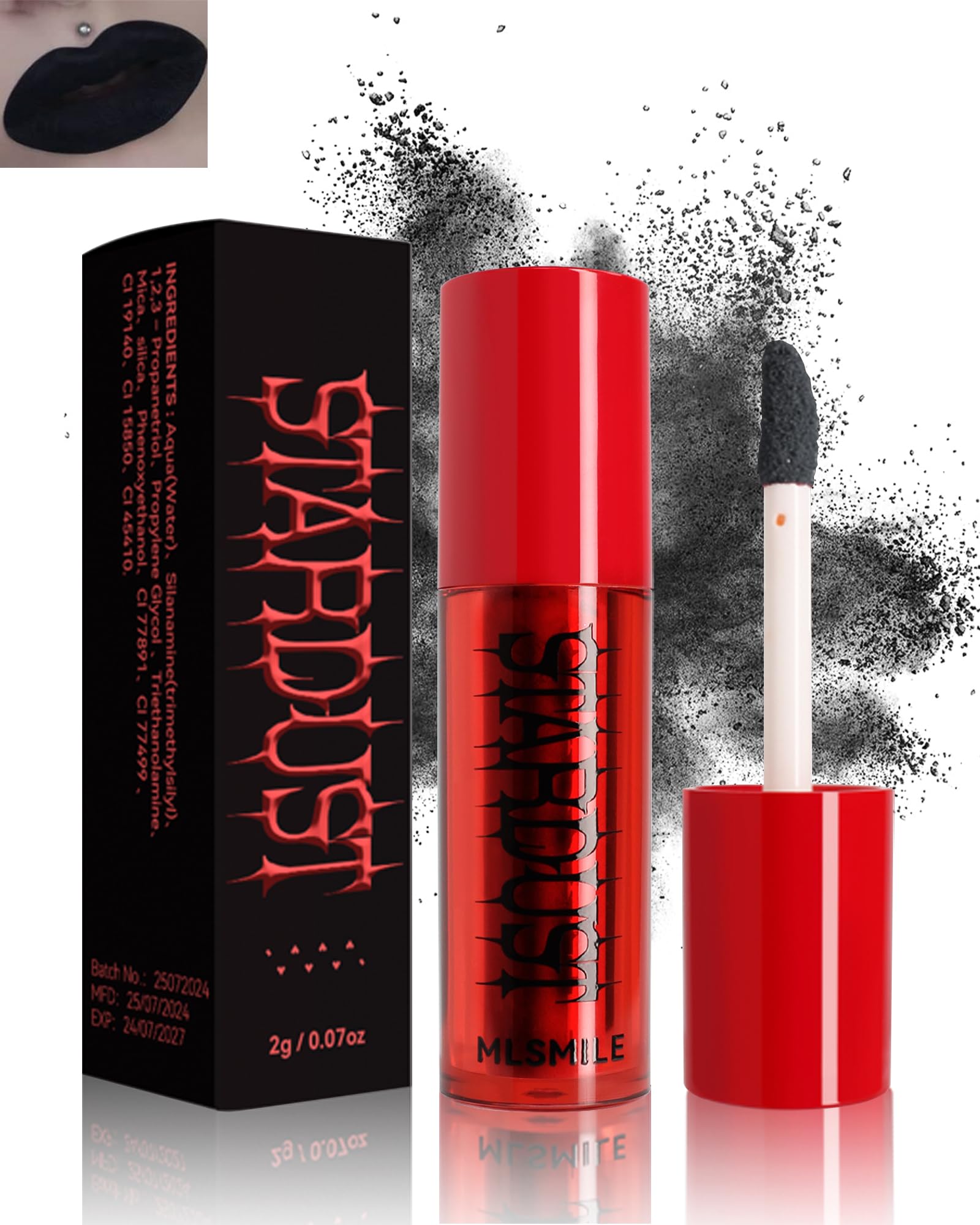 Matte Powder Lipstick for Women, Velvet Liquid Lipstick Black Lipcolor Halloween Makeup, High Impact Long Lasting Lip Stain Nonstick Smudge-Proof Lip Gloss, Multi-Purpose Lip & Cheek Goth Makeup - 06