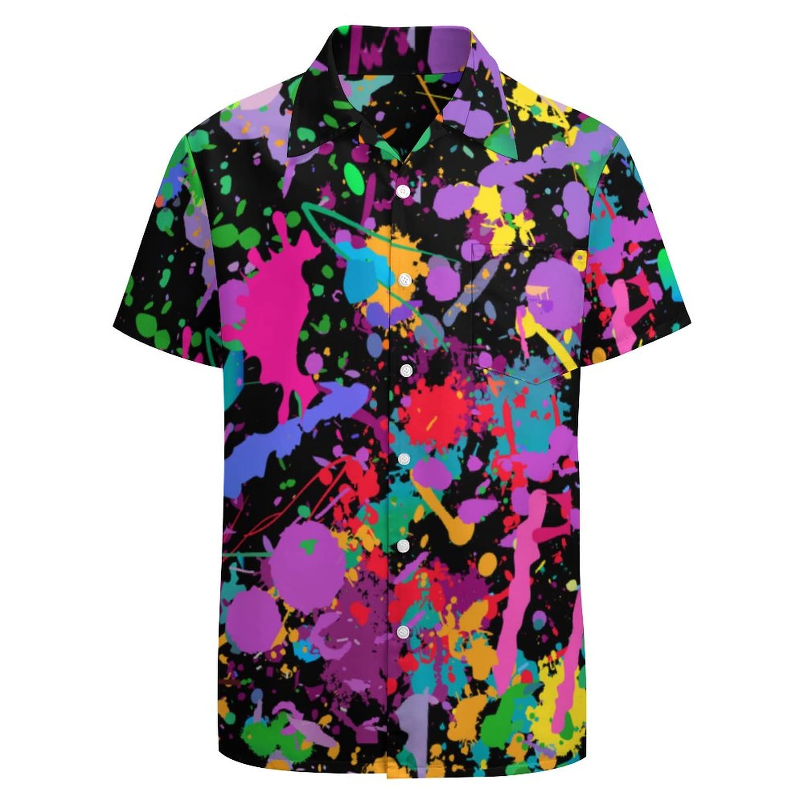 Larsd Men's 80S Splash Colorful 80S Shirts For - 90S Vintage Retro Hawaiian Beach Shirt, Neon Disco Funny Party Shirt, Medium
