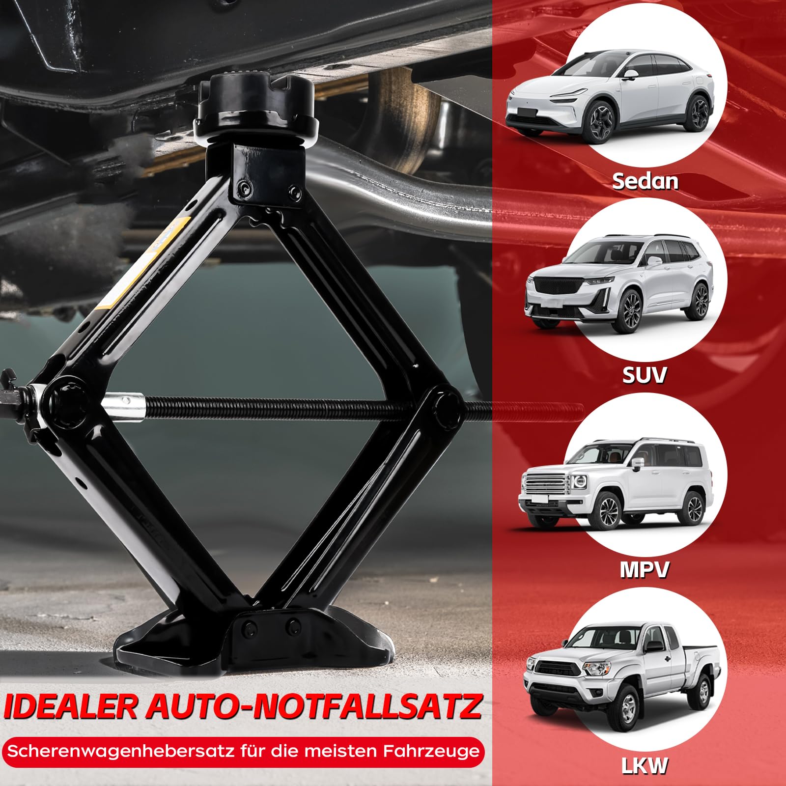 Warmfay Gato hidráulico 3T/3000 kg, gato universal de tijera de 100 a 430 mm de altura de elevación con revestimiento de goma para coche, portátil, resistente, de acero, incluye llave de tuercas de