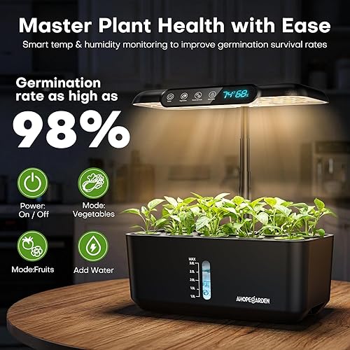 Miniatura 3 de Ahopegarden Kit de sistema de cultivo hidropónico Jardín de hierbas de interior - Kit de germinación de plantas de 10 cápsulas con pantalla LCD y