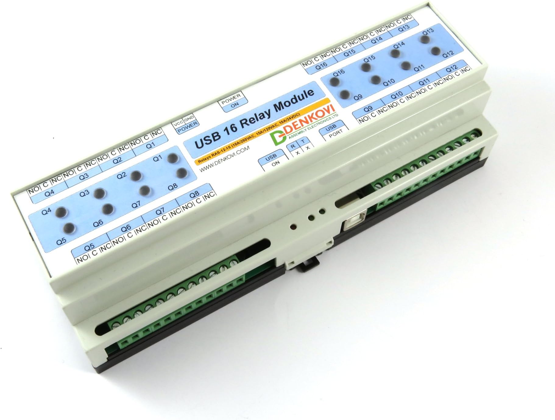 USB 16 Channel Relay Board for Automation- DIN Rail Box, 24VDC