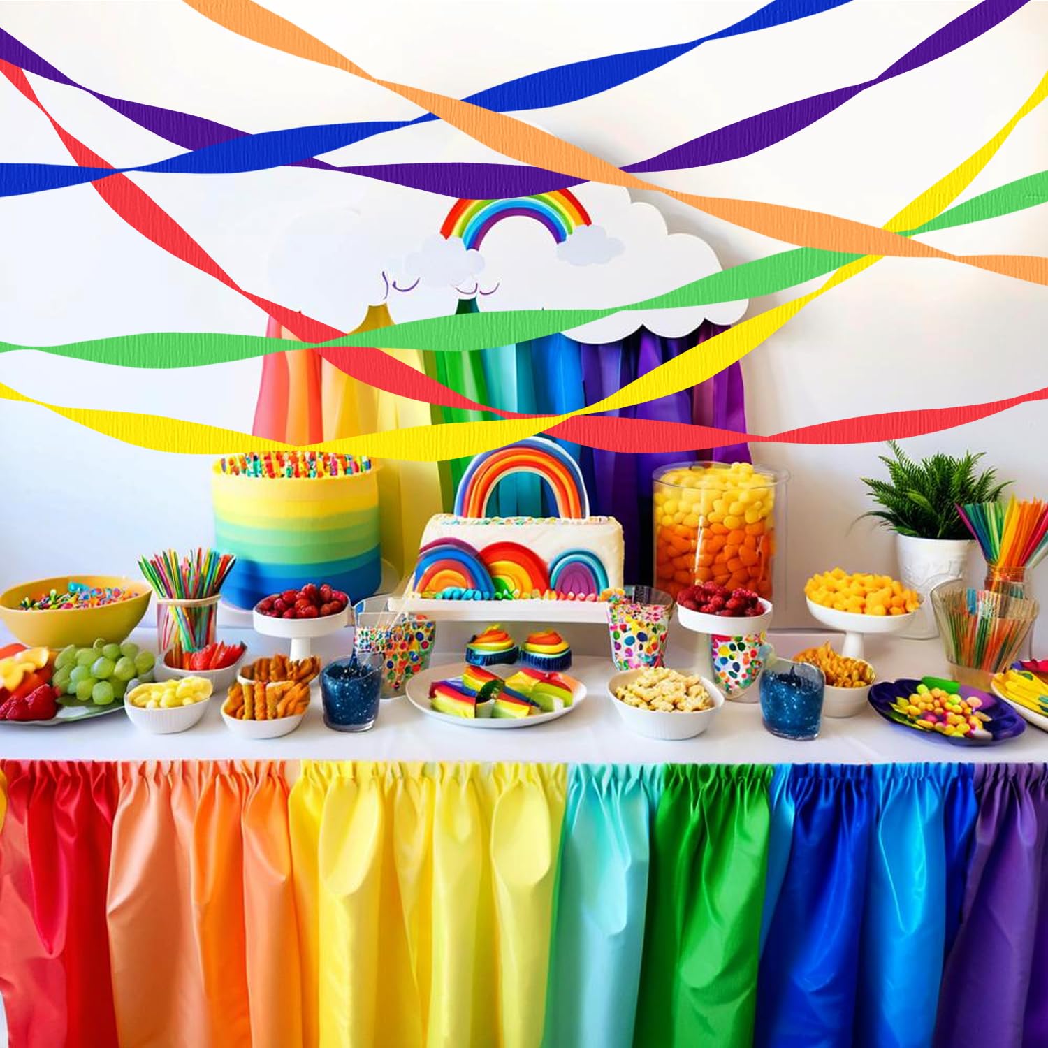 6 Crepe Paper Streamers Rolls, 492ft 6 Colors Rainbow Streamers for Birthday Wedding Bachelorette Party Decorations, DIY Crafts Supplies (1.8 inch x 82 ft/Roll)