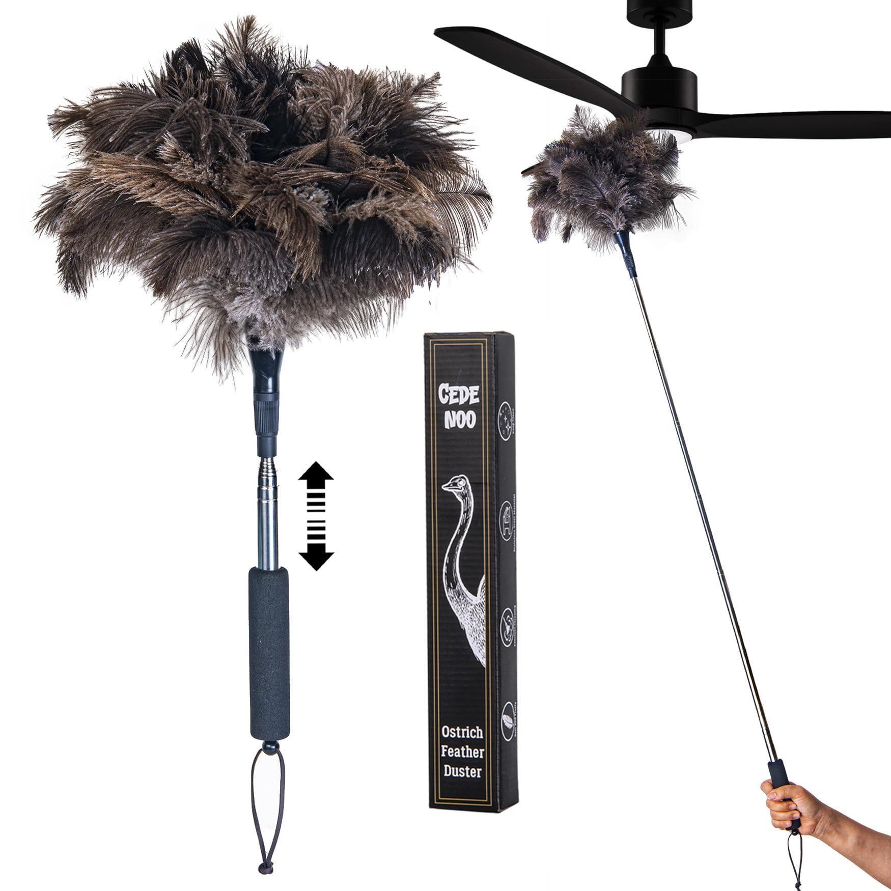 Ostrich Feather Duster for Electronics Keyboard Soft Dusting Tool for Screen Fragile Items Office Home Cleaning A12- Black