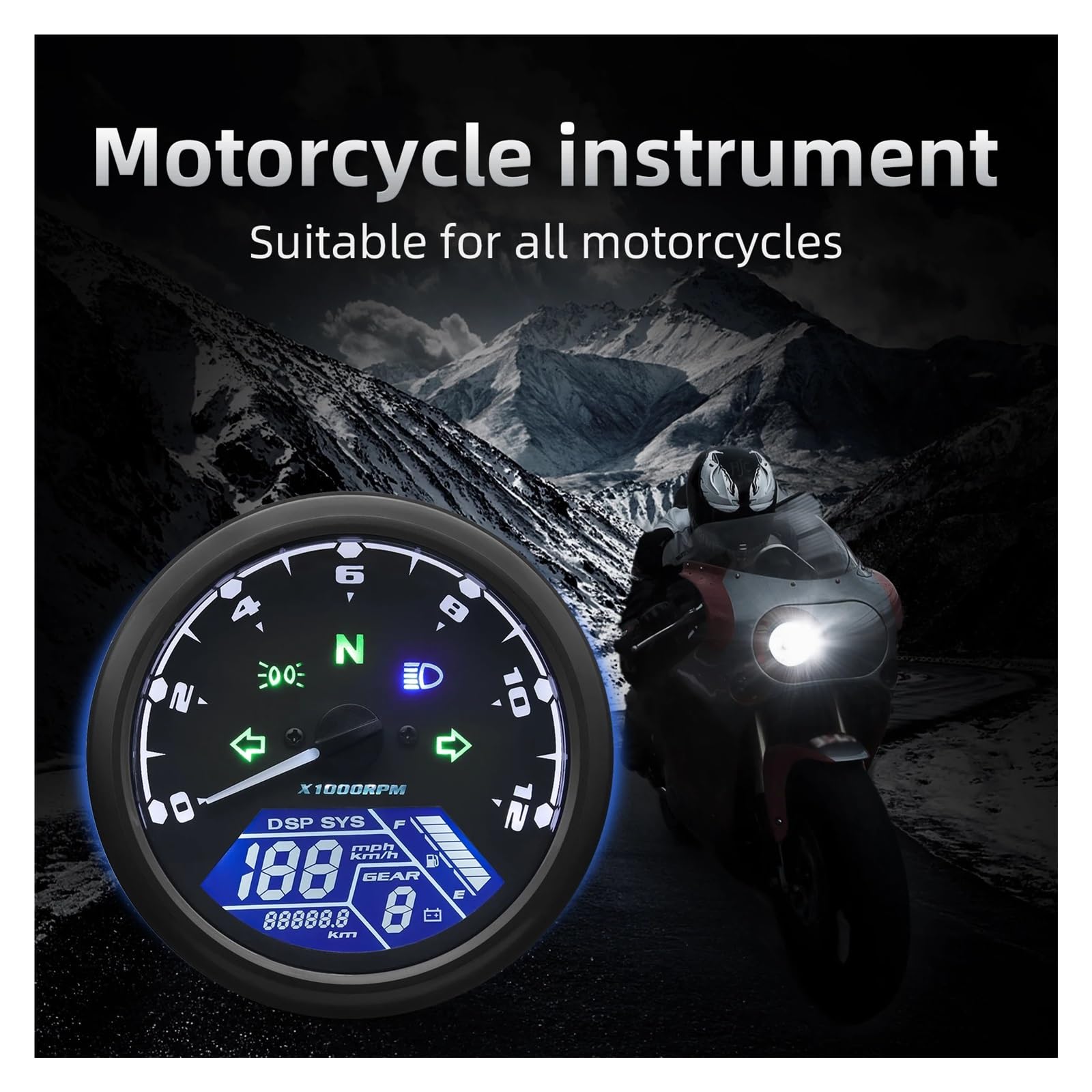 Velocímetro Universal para Motocicleta, Odómetro Digital, Indicador De Marcha, Contador De Horas De 12000 Km/h/mph, Tacómetro para Ho&nda Y Ya&maha. medidor