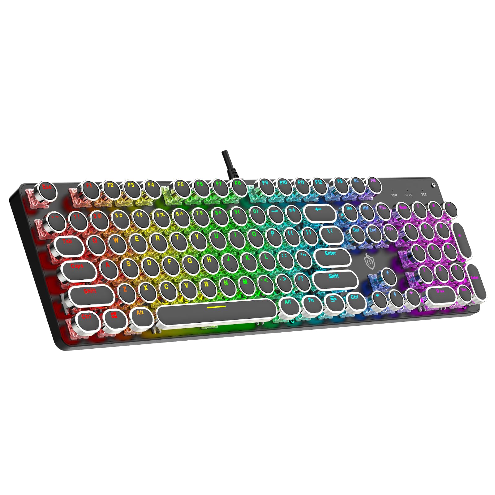 Gaozen Typewriter Mechanical Gaming Keyboard with RGB Backlit Red Switches, 104 Keys Retro Round Keycap, Wired Typewriter Style Comfortable Typing