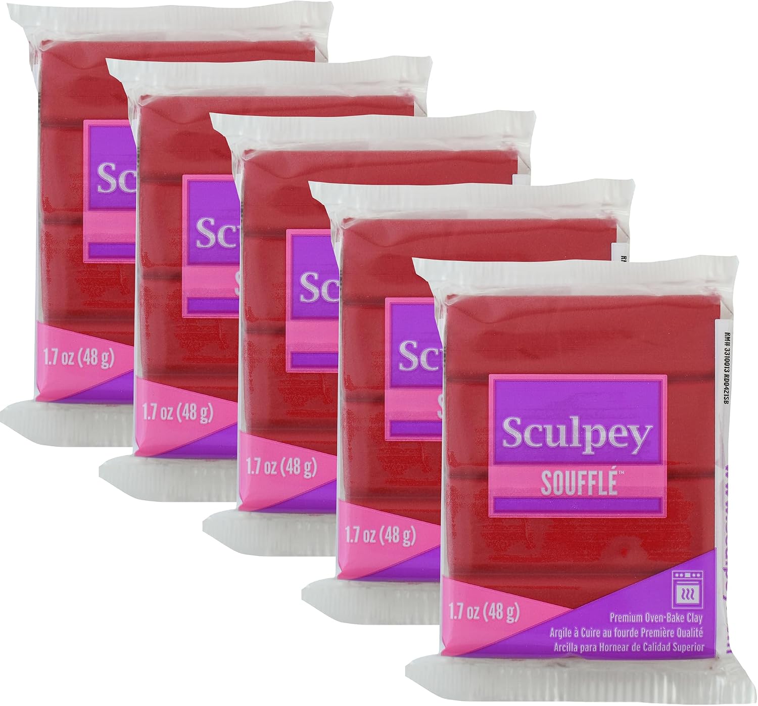 Sculpey Soufflé: Cherry Pie, 5 Pack - 1.7oz Bars, Red, Polymer Oven Bake Clay, Suede-Lightweight-Flexible, Non-Toxic, Jewelry, DIY Art-Craft Projects