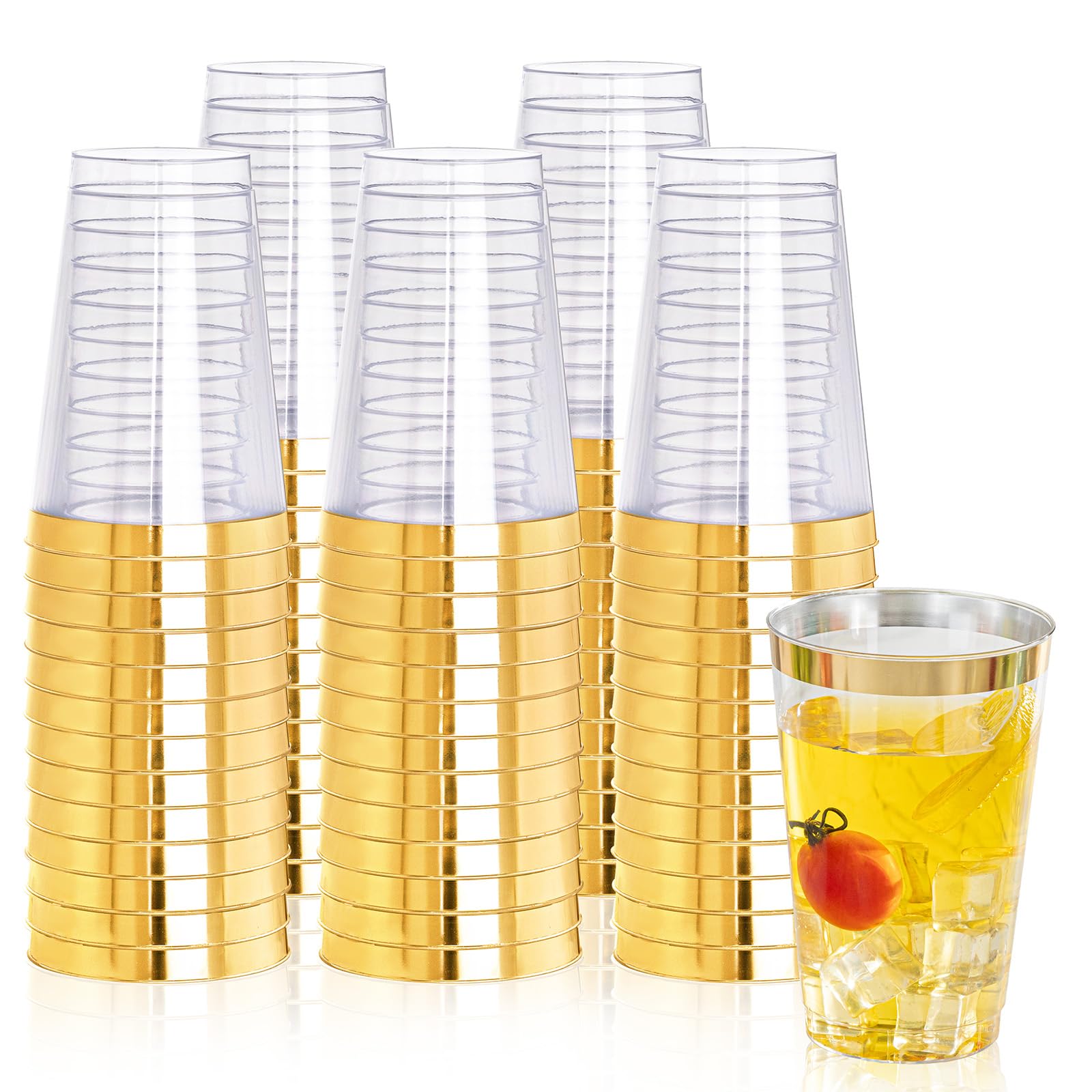 Photo 1 of I00000 100 Pack 18 oz Gold Plastic Cups, Elegant Gold Rimmed Plastic Cups, Disposable Cocktail Glasses Wine Glasses, 18 oz Premium Tumblers Perfect for Birthday, Party & Wedding