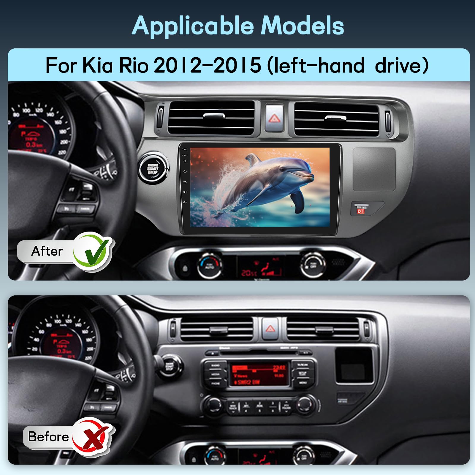 8 Core 4G+64G Autoradio per Kia Rio 2012-2015 con Senza Fili Carplay e Android Auto, 9 Pollici Android Stereo Auto con WiFi/GPS/Bluetooth 5.1/DPS Hi-Res/FM RDS