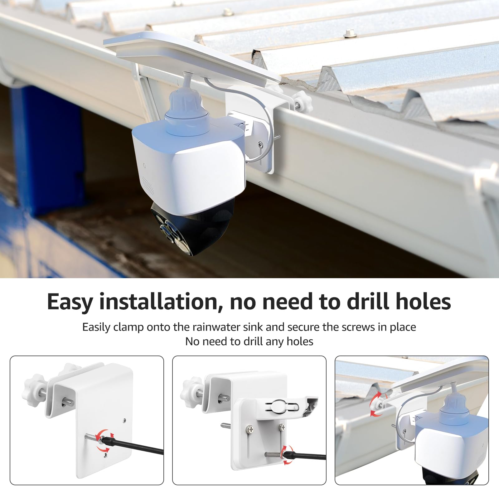 2 Stück Dachrinnenhalterung Kompatibel mit Eufy SoloCam S340/E30/4G LTE Cam S330, Überwachungskamera Halterung Ohne Bohren, Wetterfeste Edelstahl Kamera Wandhalterung für K-Stil Dachrinnen