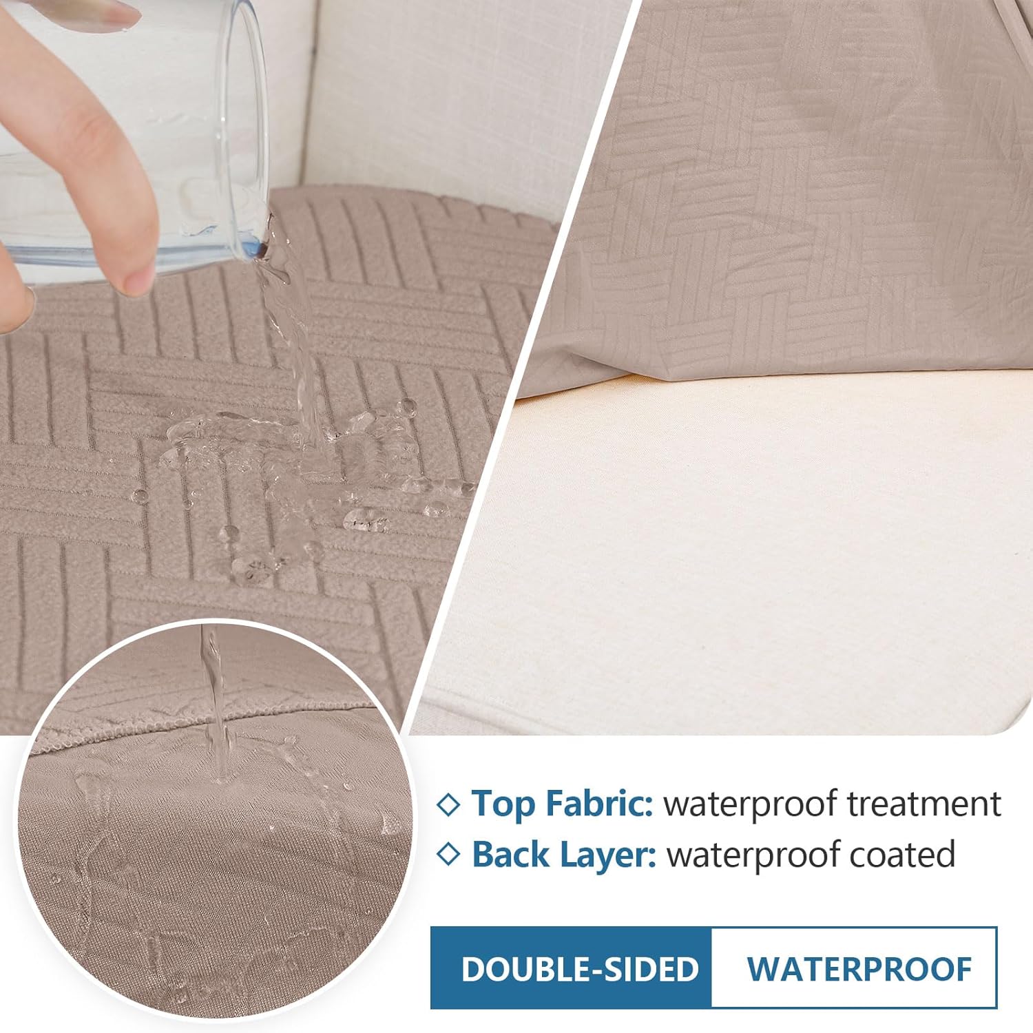 hyha Waterproof Couch Cushion Covers, Stretch Magic Sofa Seat Slipcover, Waterproof Sectional Couch/Sofa Cushion Covers for Pets Washable with Elastic Bottom(2PC, Camel)