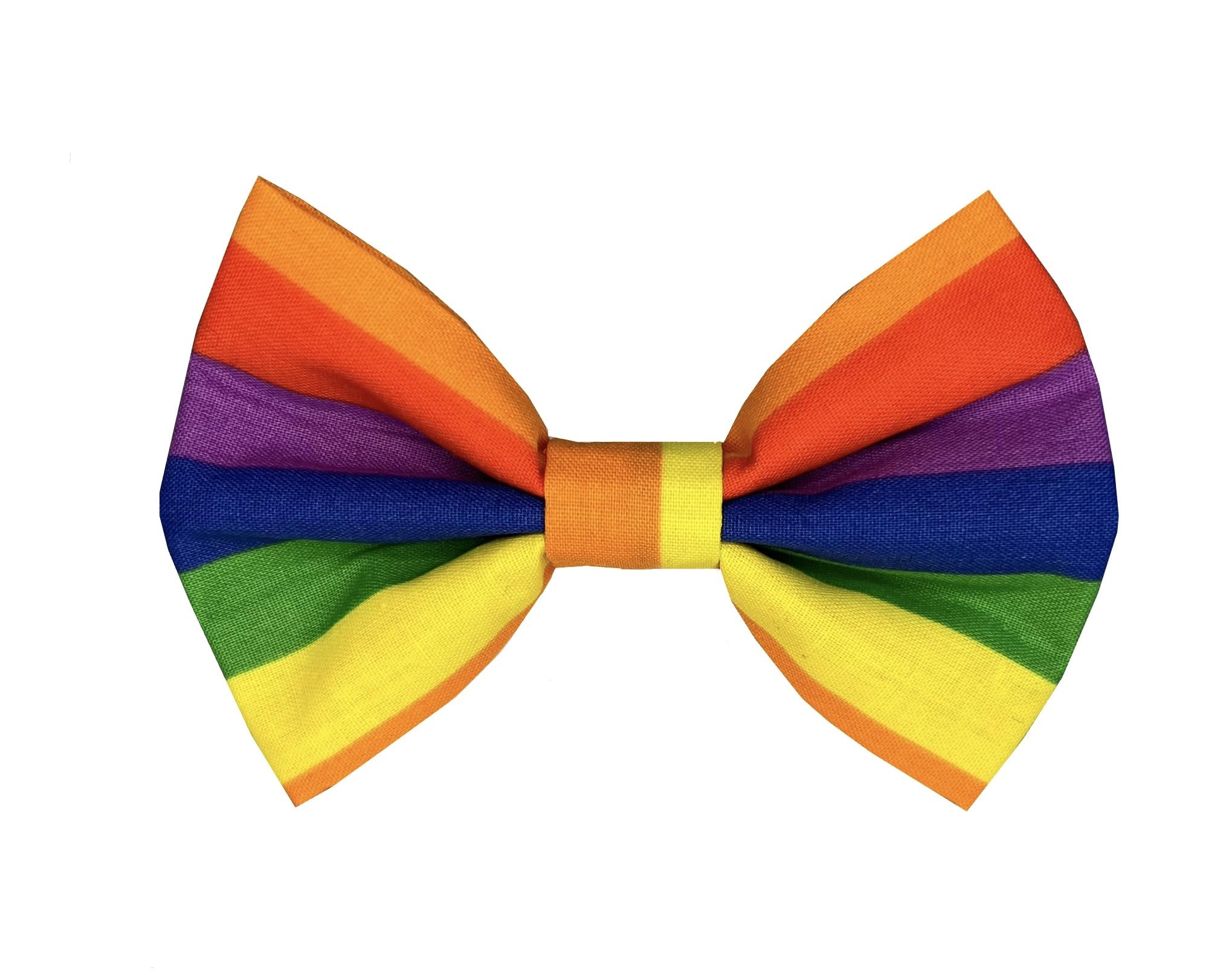 New Dogs Bow Tie Rainbow Lgbt Stripes Elastic Band attach COLLAR ACCESSORY Handmade UK (Small), Multicolor