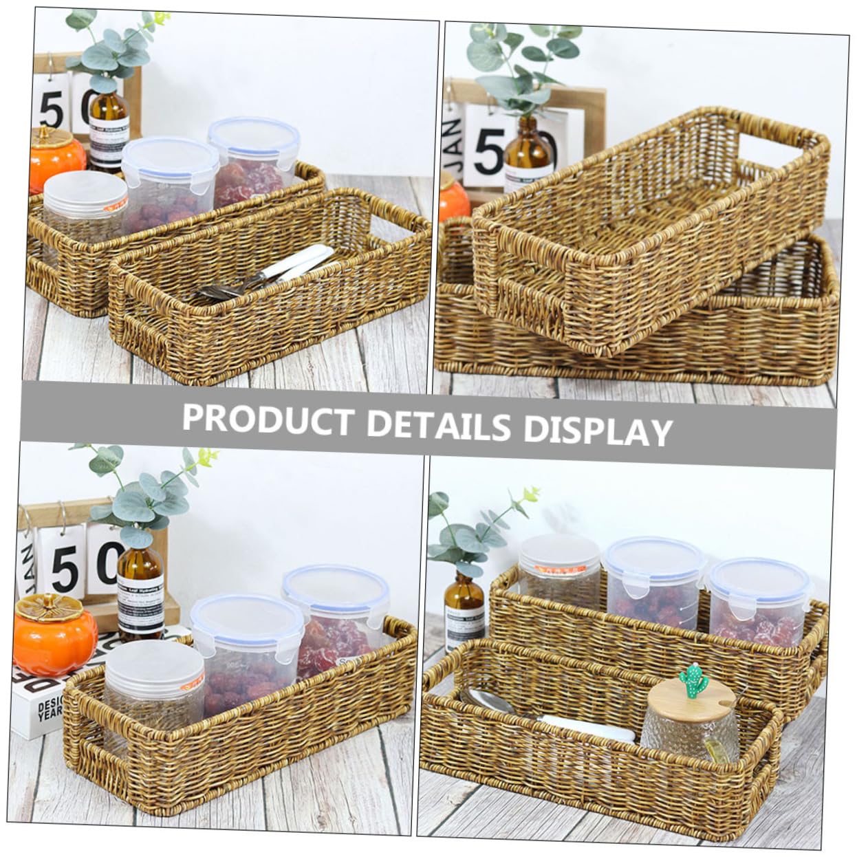 Cabilock 3 Unidades De Tarros De Condimentos Caja De Almacenamiento Escurridor De Platos Estante Para Dormitorio Cesta Contenedores Básculas Cocina Tejido Cajón Tapa