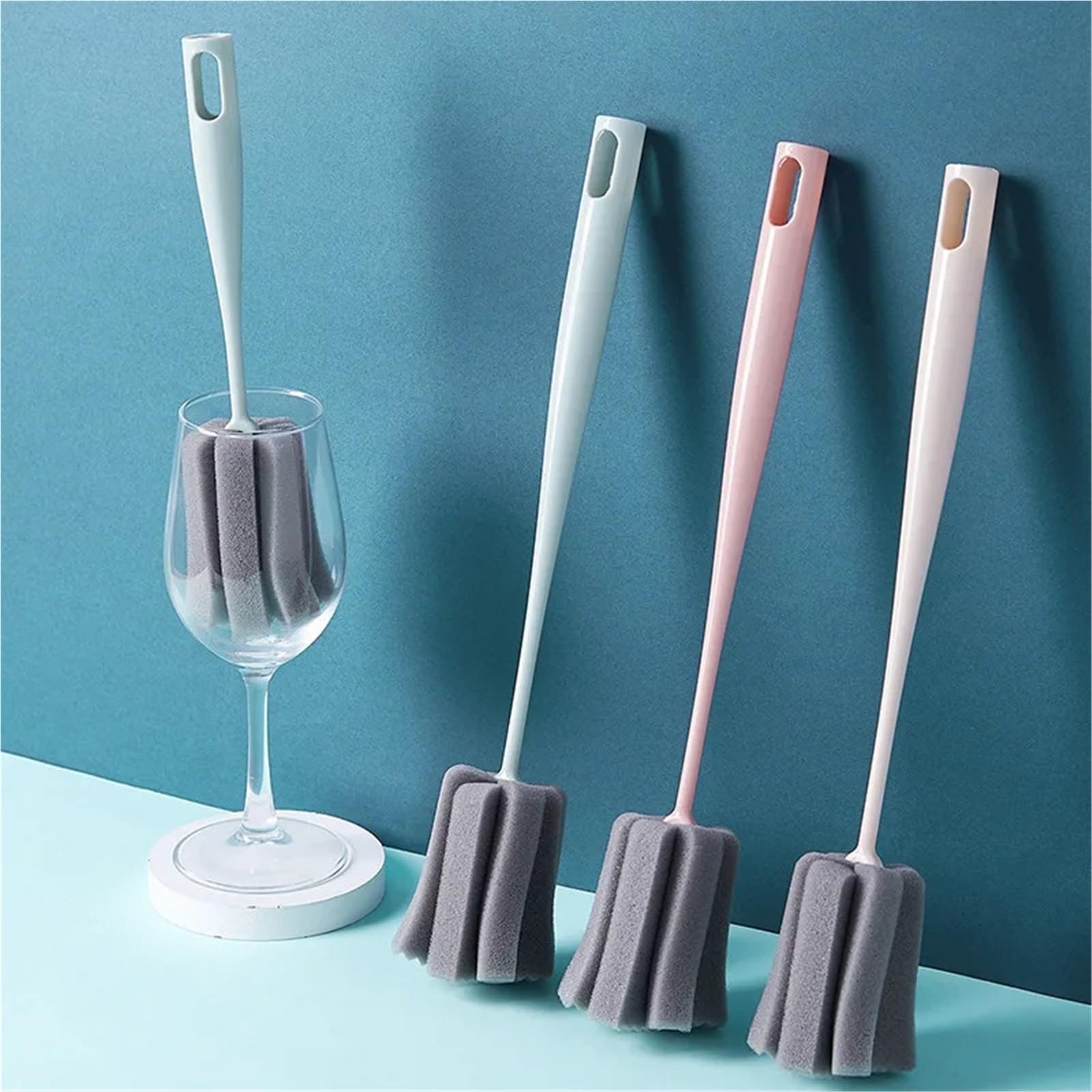 Scovolino per Bottiglie Spazzola in spugna morbida Bottiglia con manico lungo Tazza d'acqua Strumento for la pulizia della cucina Articoli for(35cm blue)