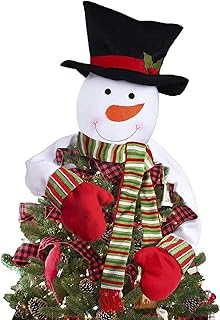 Marooma Snowman Tree Topper, Large Christmas Tree Topper Snowman Hugger with Large Hat Shawl and Poseable Arms Xmas Christmas Tree Decorations Party Home Decor