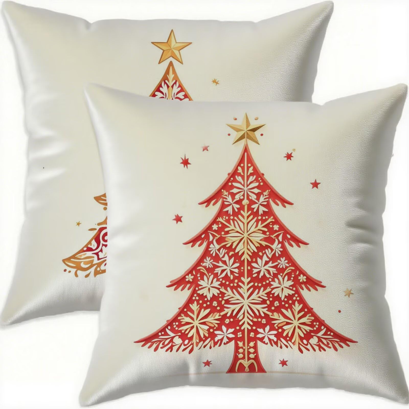 Housse de coussin 70x70 cm imperméable en velours rouge pour déco Noël de salon