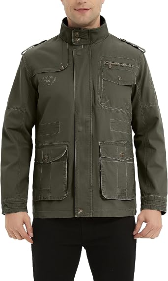 Men's Classic Jacket Pure Cotton Military Jacket Multi-Pocket Casual Coat