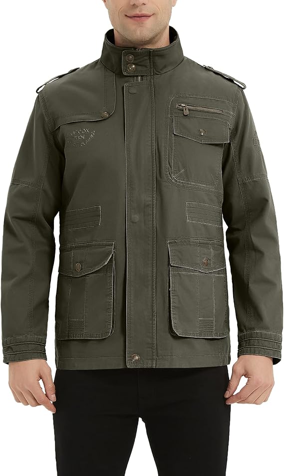 Men's Classic Jacket Pure Cotton Military Jacket Multi-Pocket Casual Coat
