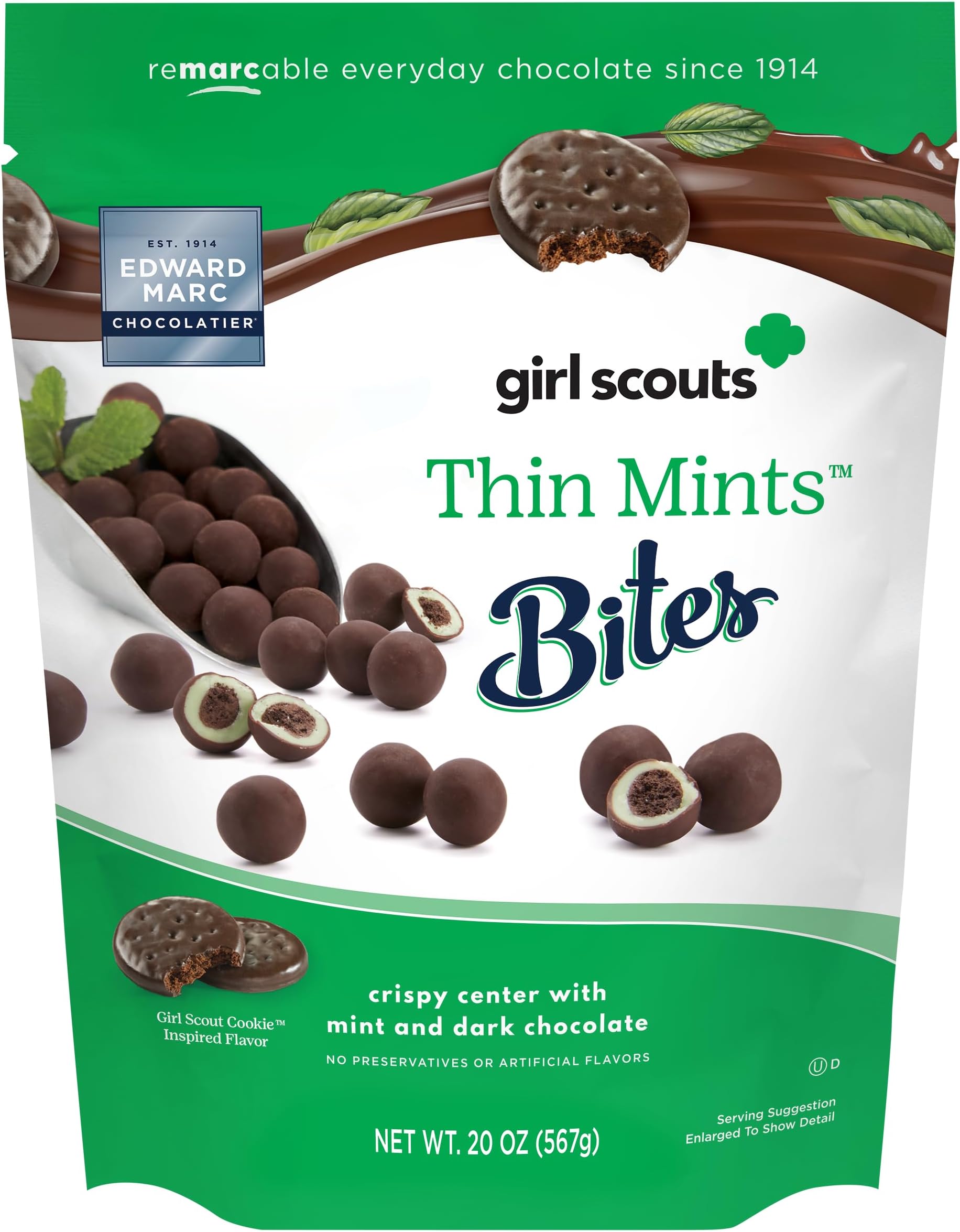 Edward Marc Thin Mint Bites, 20 Oz – Girl Scouts-Inspired Chocolate Cookie Giftable Gourmet Snacks, Dessert Bites